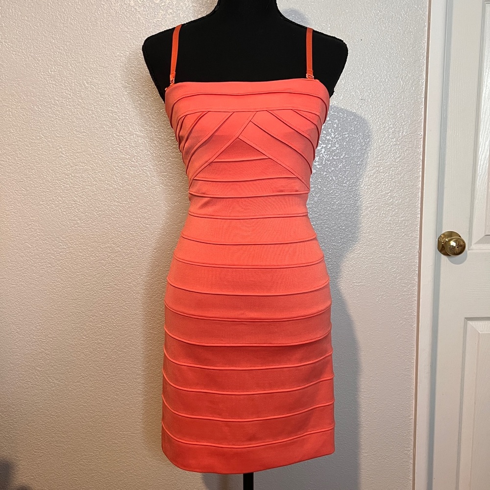 BCBGMAXAZRIA Coral Bodycon Bandage Dress Size 2 - Picture 3 of 13